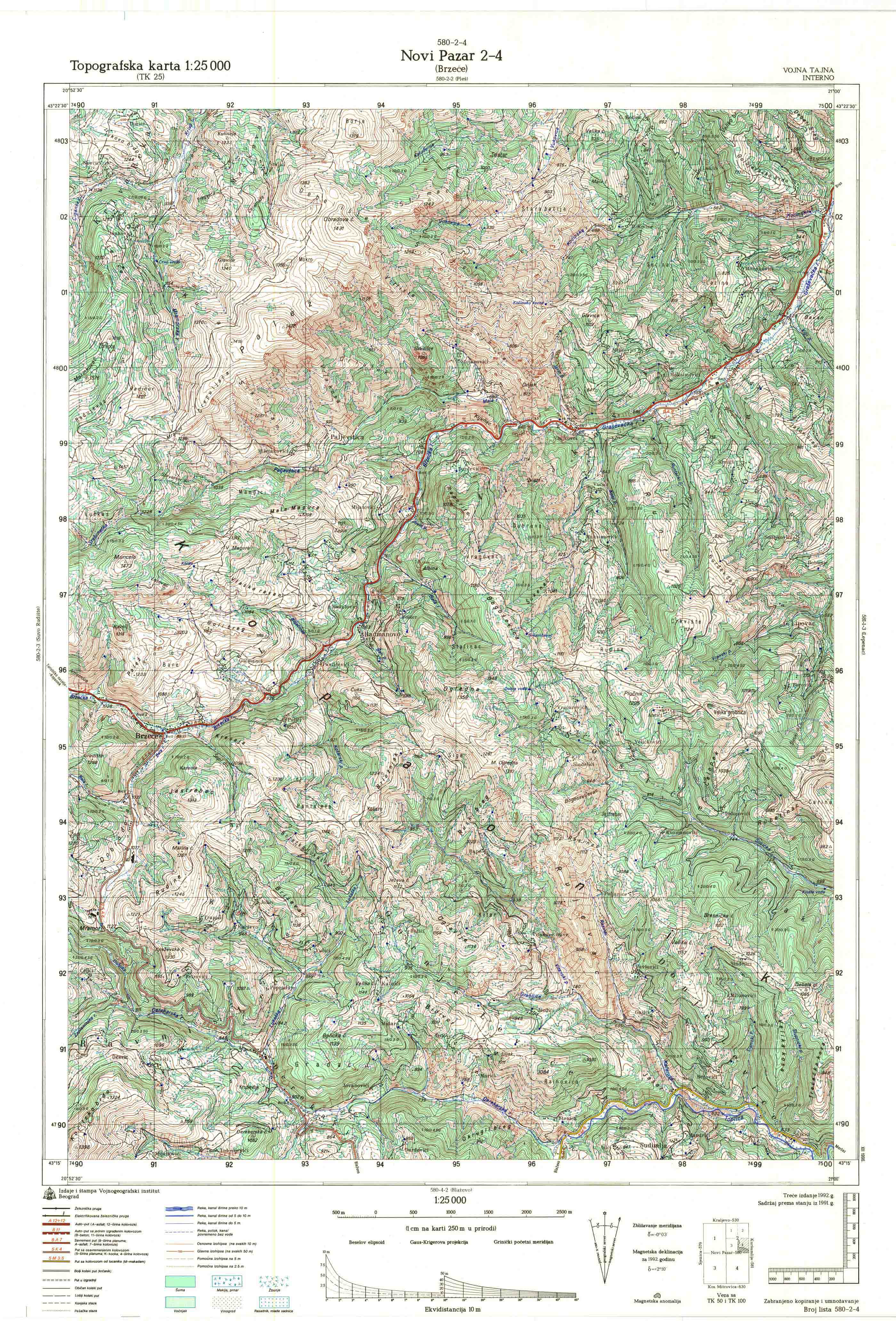  topografska karta srbije 25000 JNA  Novi Pazar